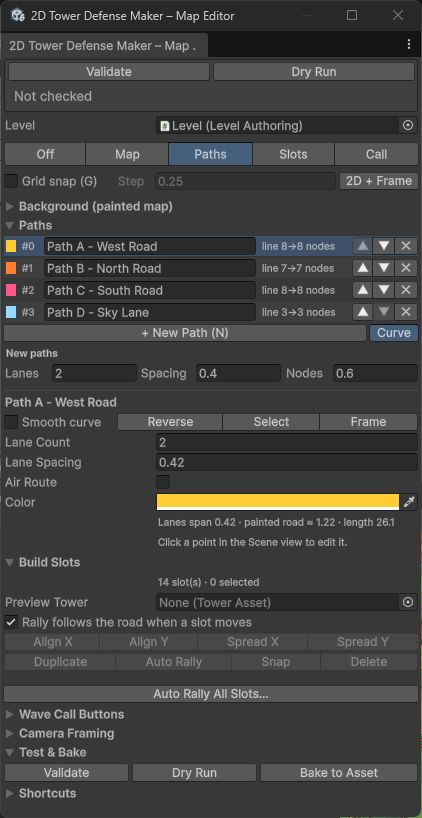 Map Editor path and slot controls
