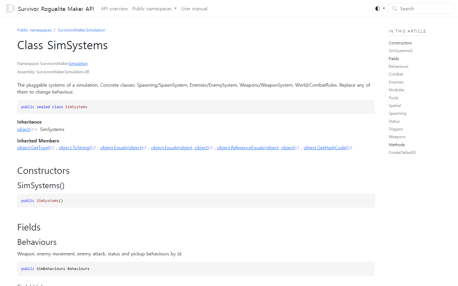 SimSystems in the public API reference.