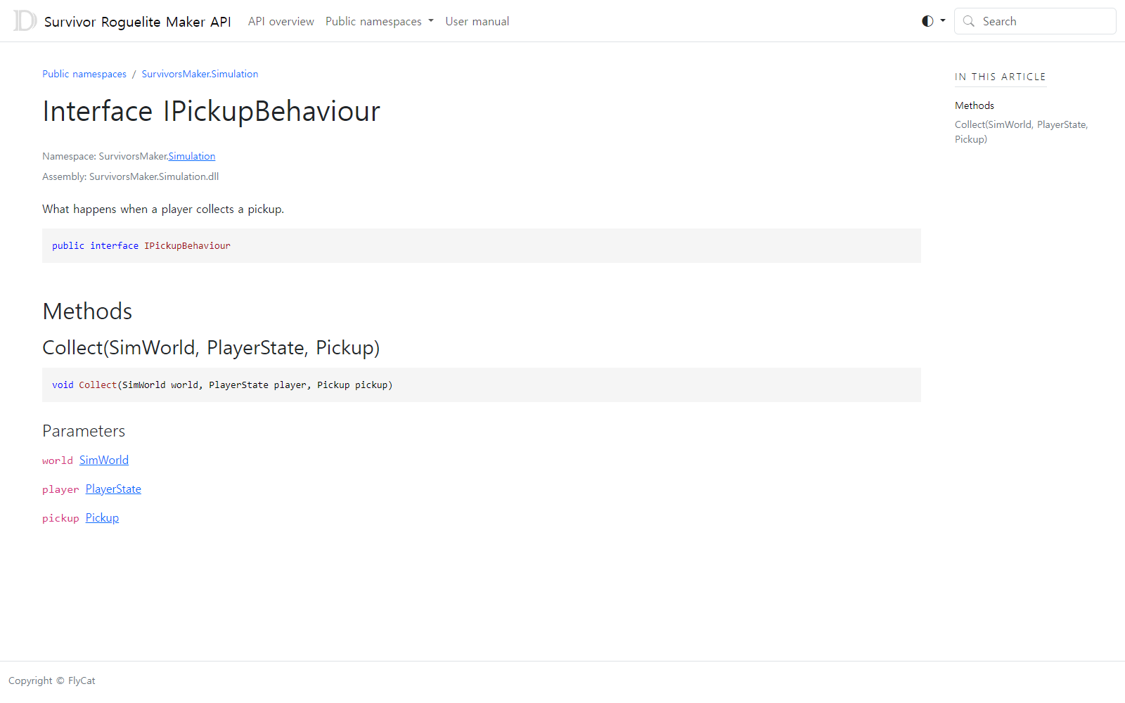 IPickupBehaviour.Collect in the public API reference.