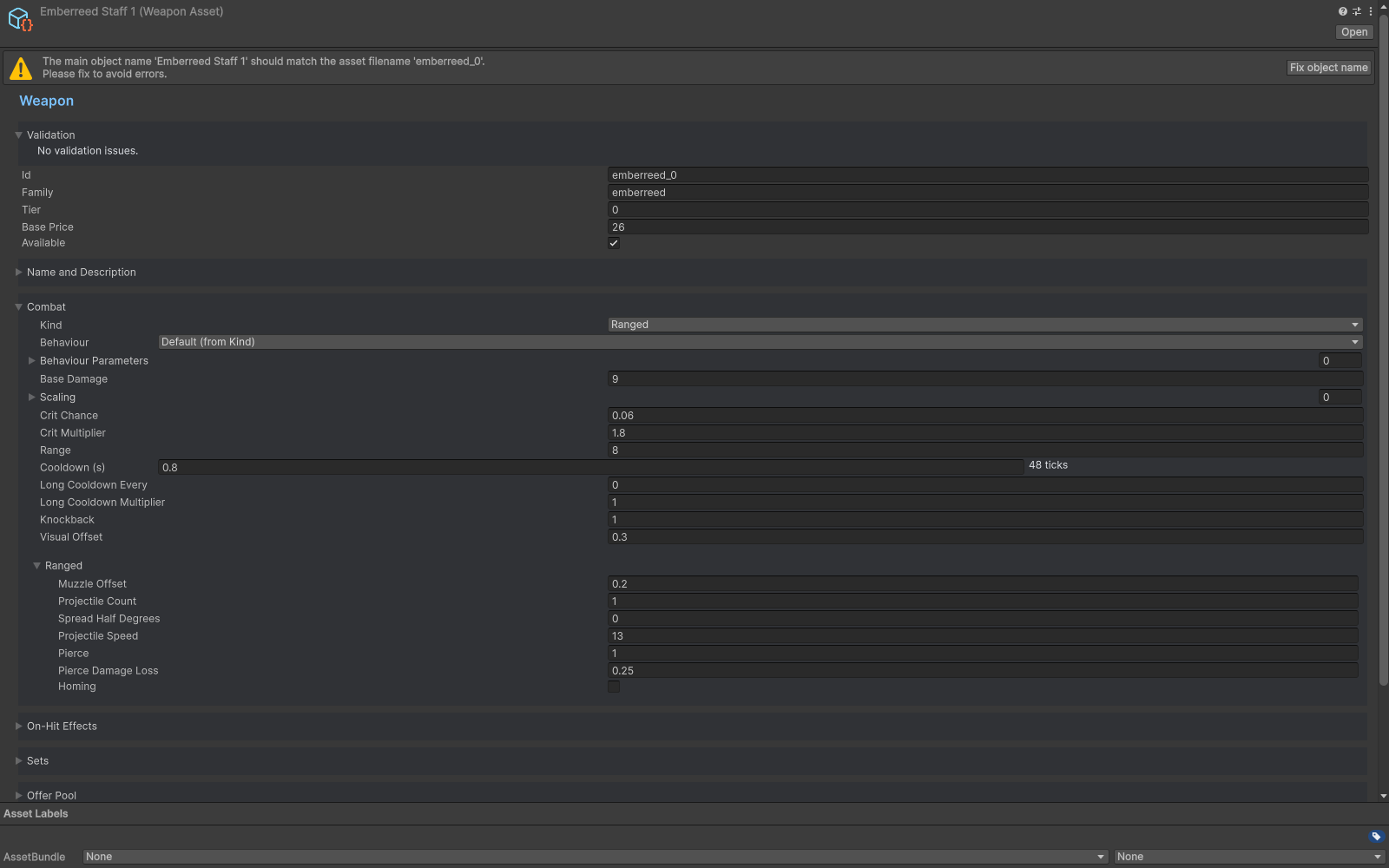 Weapon inspector with ranged combat fields.